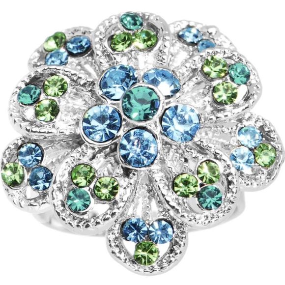 Body Candy Jewelry - Blue Green Passionate Petals Flower Adjustable Ring